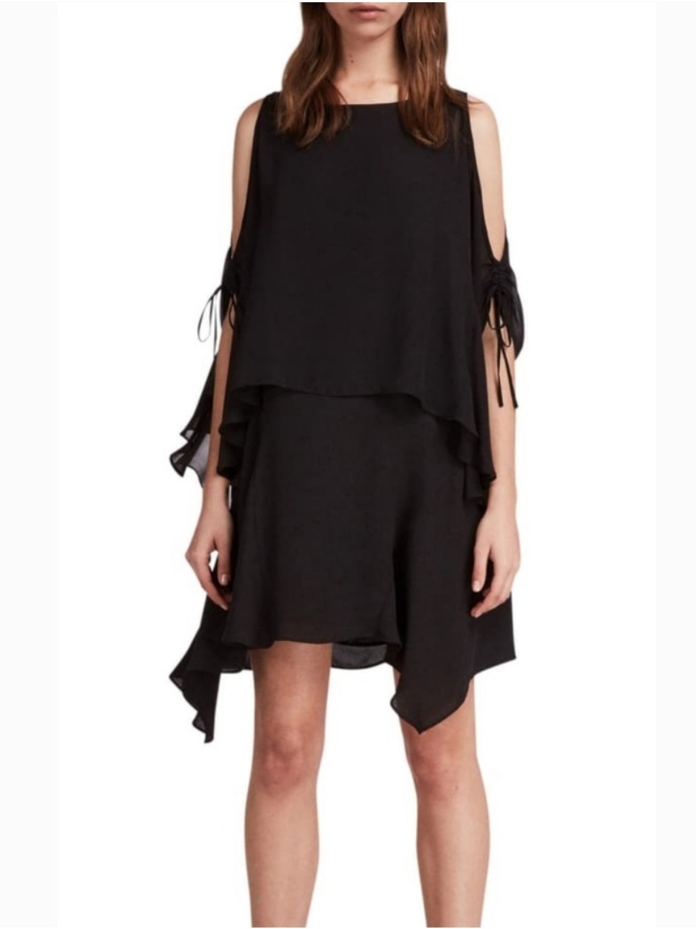 ALLSAINTS Ella Sheer Cold Shoulder Shift Dress